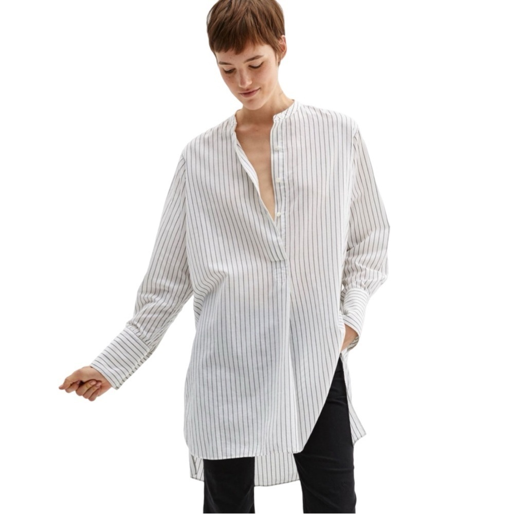 NILI LOTAN Loria Tunic Shirt Dress WITH ORIGINAL TAG Linen Cotton Stripe Size M